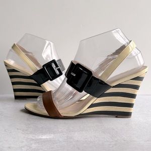 Kate Spade Isola Buckle Striped Wedge Sandals, 8